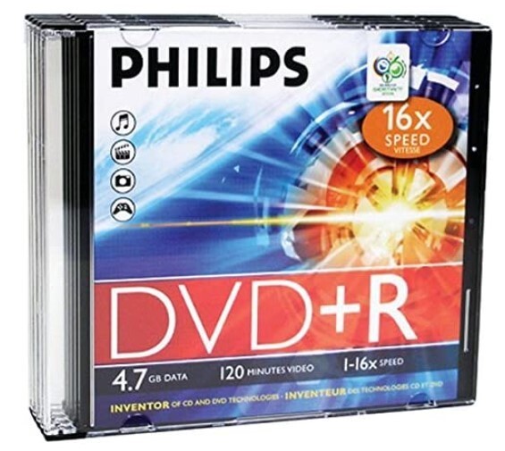 Philips DVD+R: 1-16x Speed, 120min, 4.7GB Slim Case DR4S6S05F/17 – 5 Pack