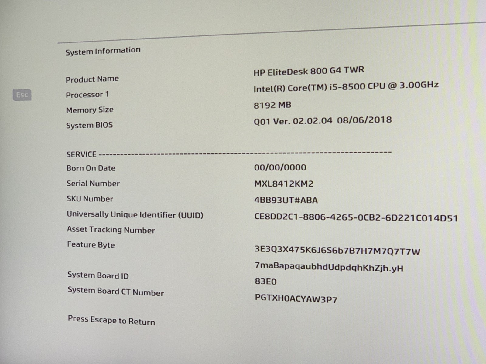 HP EliteDesk 800 G4 TWR Core i5-8500 3GHz 8GB RAM NO HDD NO OS Good
