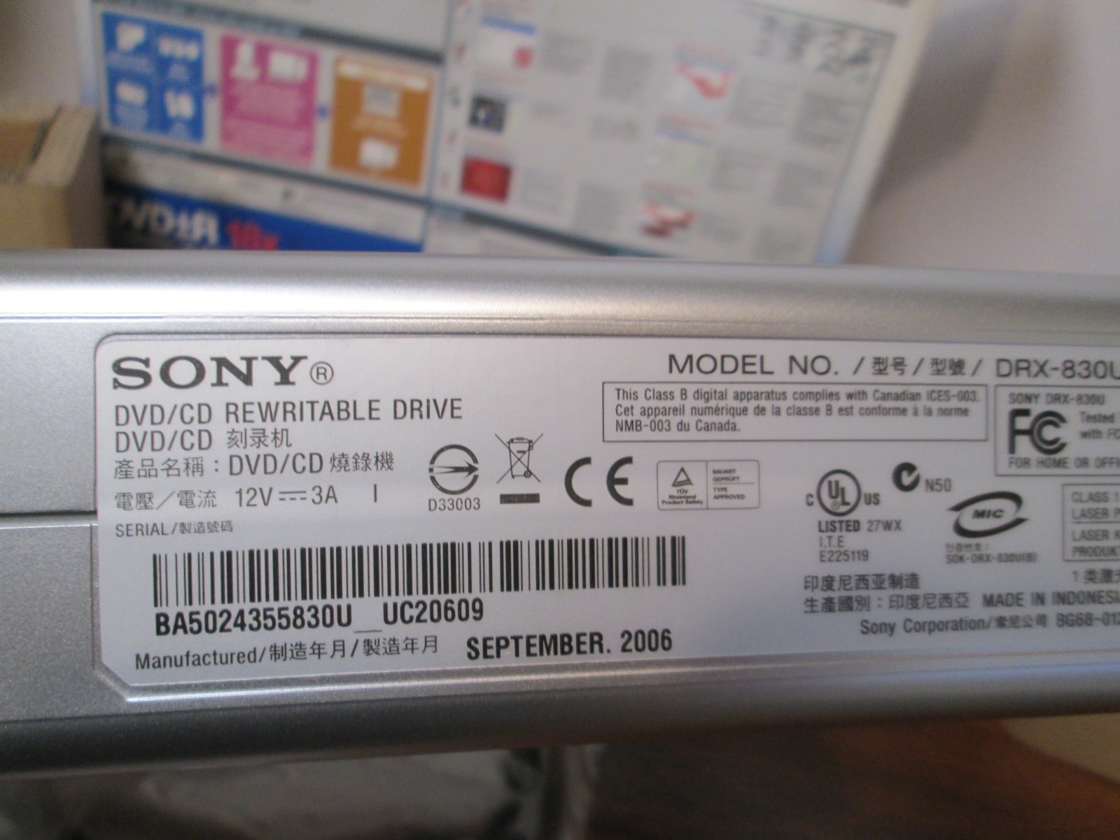 Sony DRX-830U External Double/Dual Layer DVD/CD ReWriteable Drive New Open Box