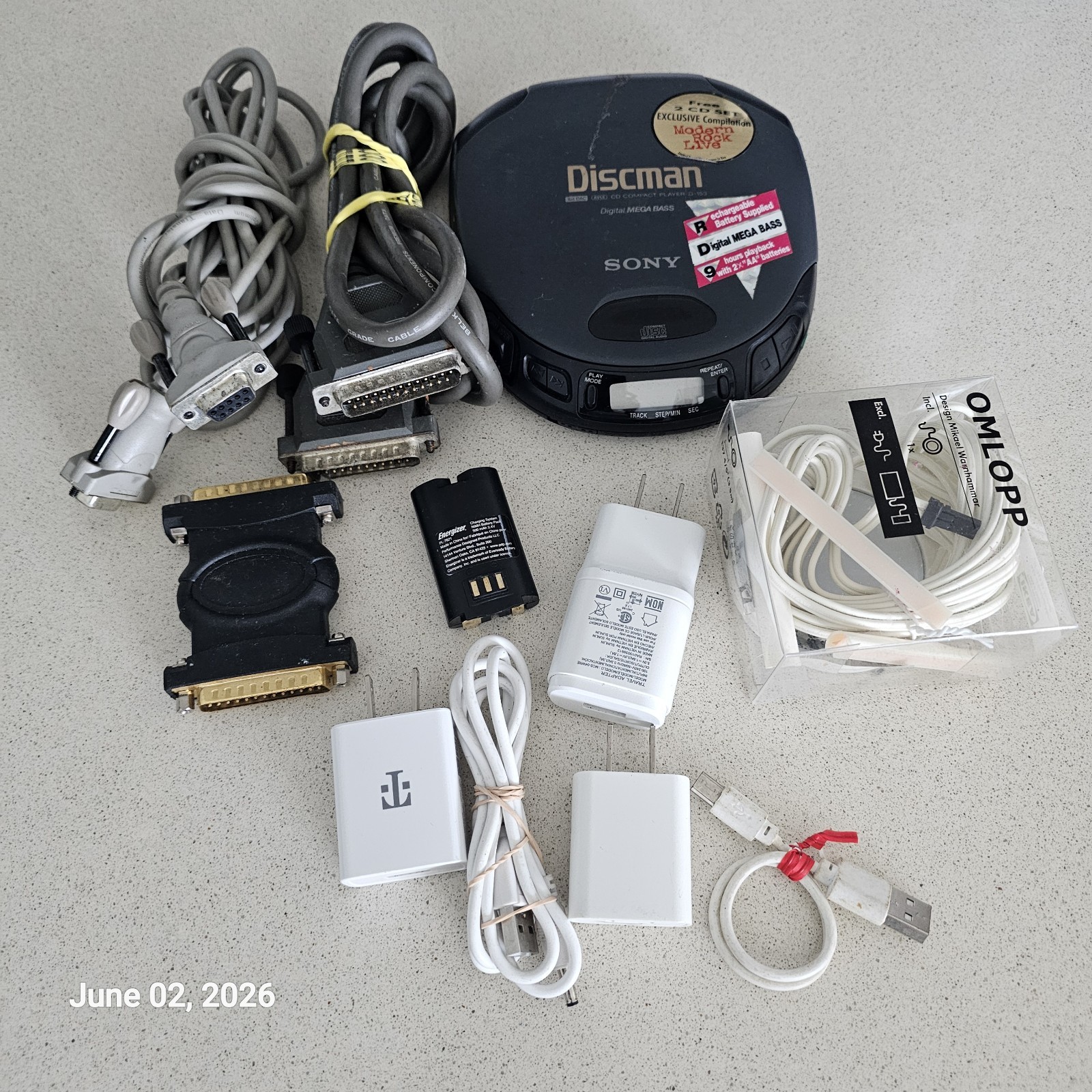 Electronic Accessory Lot Chargers Cable Cords Walkman CD Plugs HDMI Adapters