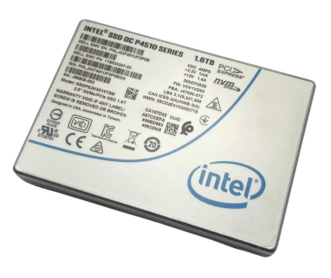 EMC 1.6TB NVMe U.2 PCIe 3.0 x4 2.5″ SFF SSD Intel SSDPE2KX016T8M 118033347-03