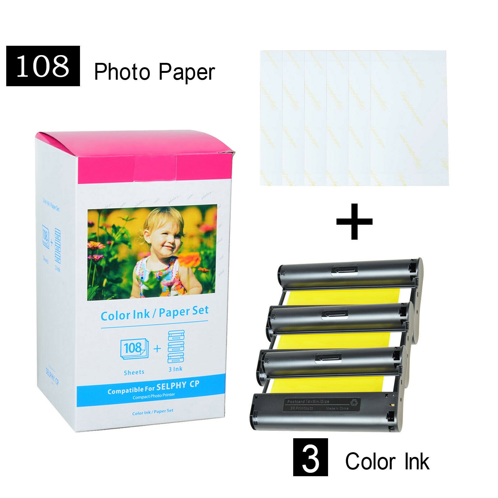 Canon Selphy CP1500 CP1300 CP1200 KP-108IN 4×6 108 Sheet Color Ink Paper Set Lot