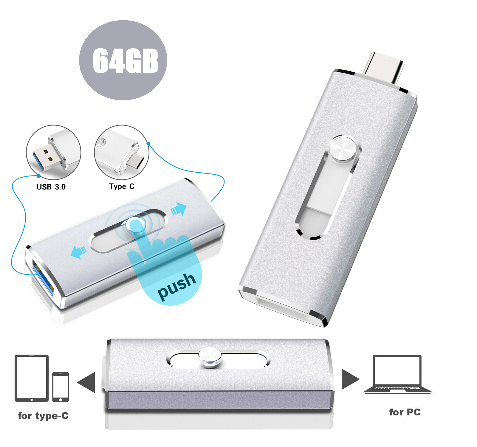 64GB 2 in 1 OTG USB 3.0 Flash Drive Memory Stick Thumb Drive for Android phone