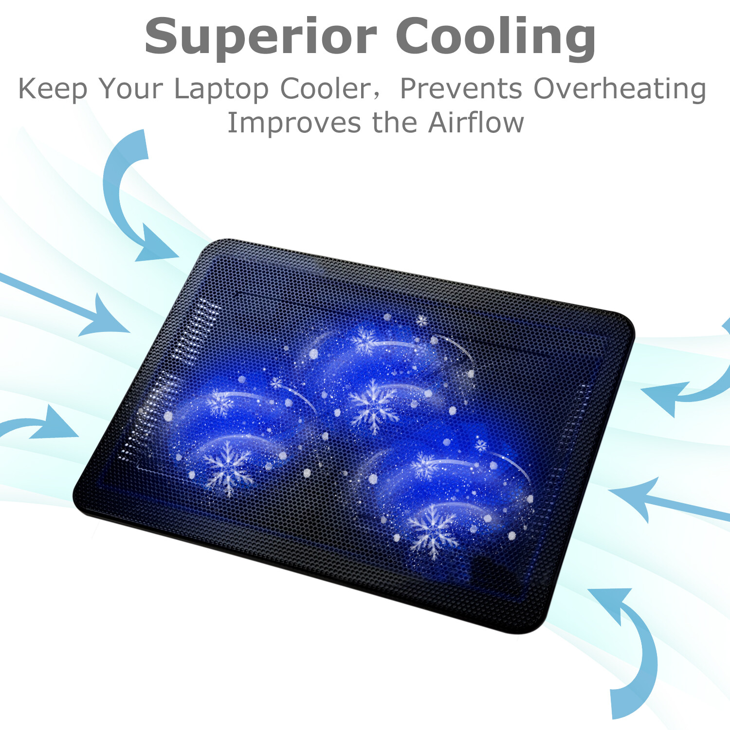 USB Cooler Laptop Cooling Pad 3 Fan Stand Quiet LED Light Radiator 15″ -17″ Slim