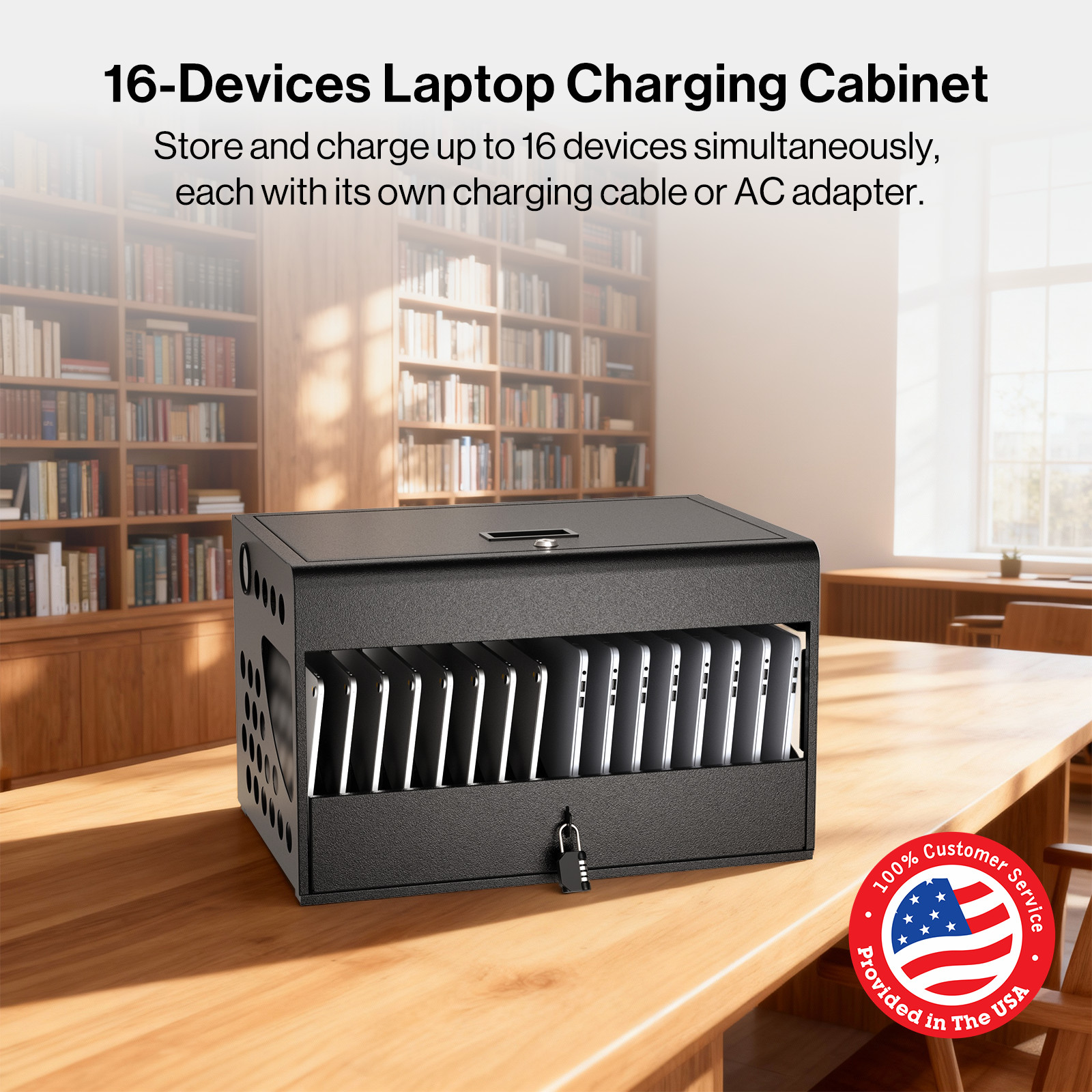 16-Device Charging Station for iPads, Laptops – Tablet Charging Cabinet w/ Lock