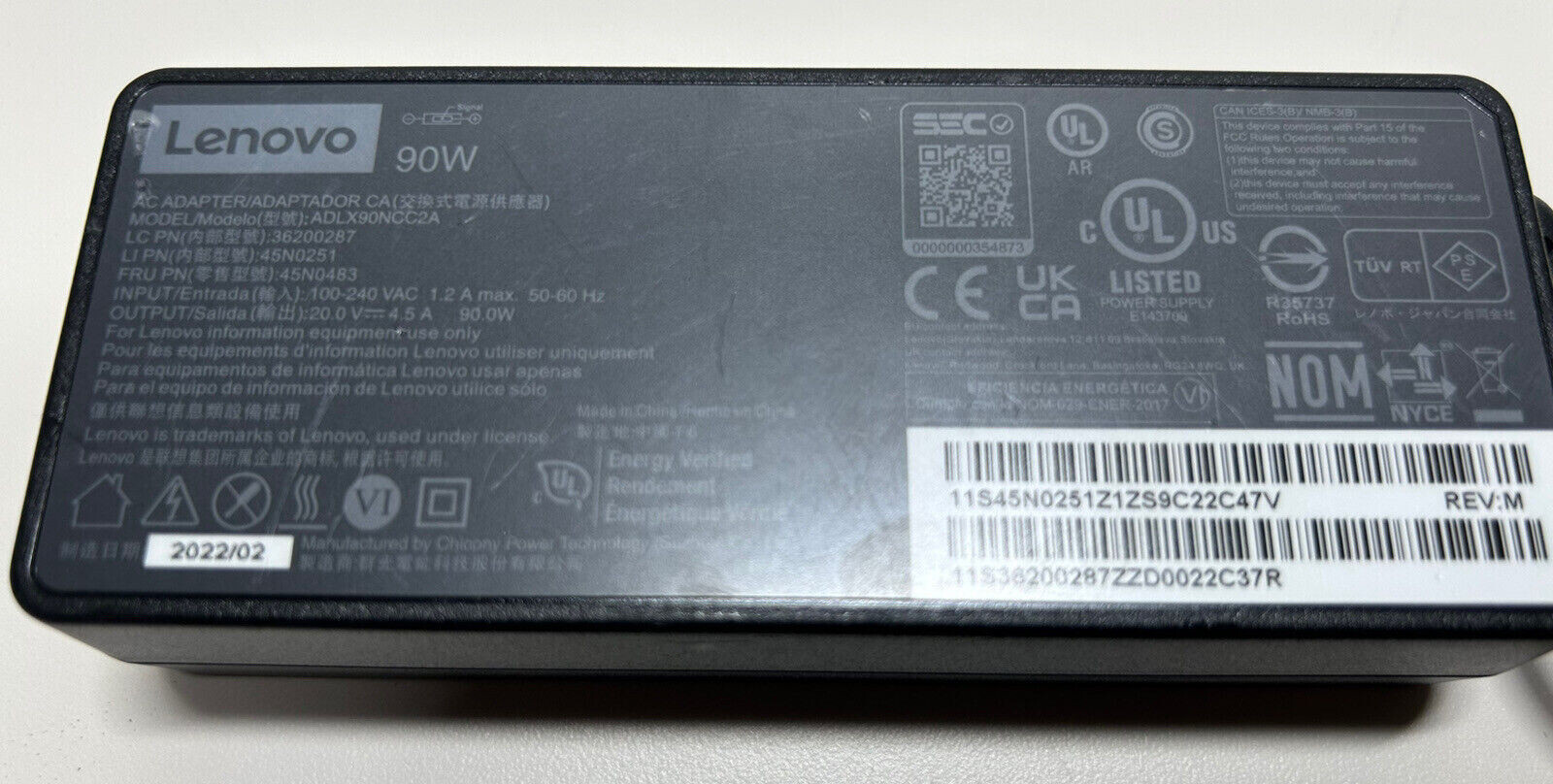 Lenovo Genuine OEM 90W 20V 4.5A AC/DC Power Supply Adapter Square / Slim Tip