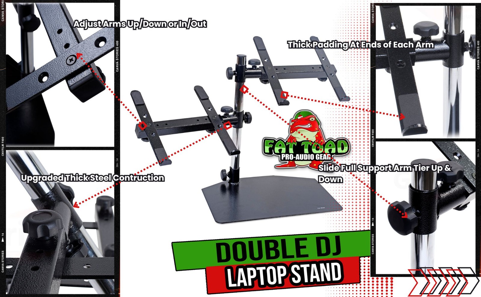 Double DJ Laptop Stand – 2 Tier PA Equipment PC Table Monitor CD Player Speakers