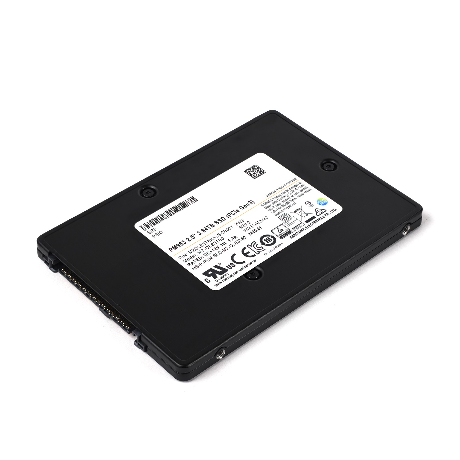 Samsung PM983 MZ-QLB3T80 3.84TB NVMe MLC Mixed Use PCIe 3.0 x4 U.2 SSD 1.3DWPD