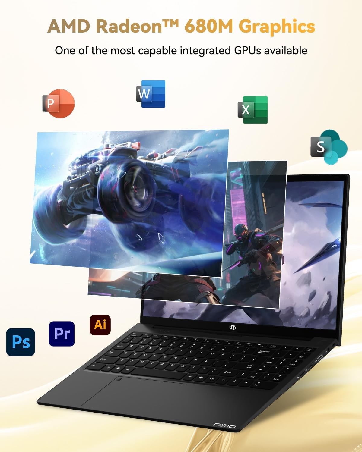 15.6″Light-Gaming-Laptop 8 Cores AMD Ryzen 7 Pro 6850U 16GB LPDDR5 RAM 512GB SSD