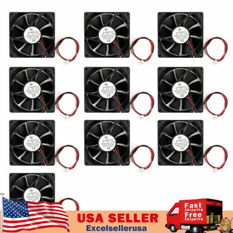 10x DC 12V 8cm 80x80x20mm 8020S 80mm CPU System brushless Cooling Fan 2pin