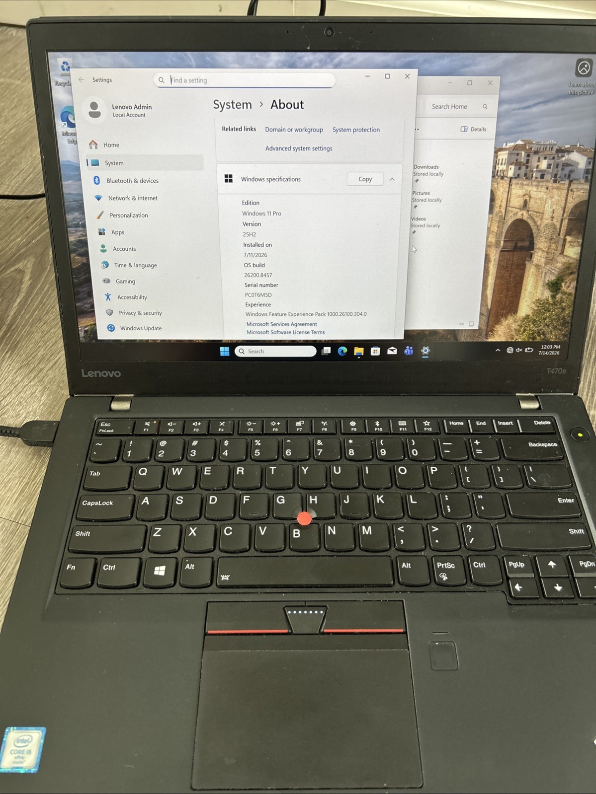 Lenovo ThinkPad T470s CPU – Intel Core i5-6300U/ 12GB / 256GB SSD Windows 11 Pro