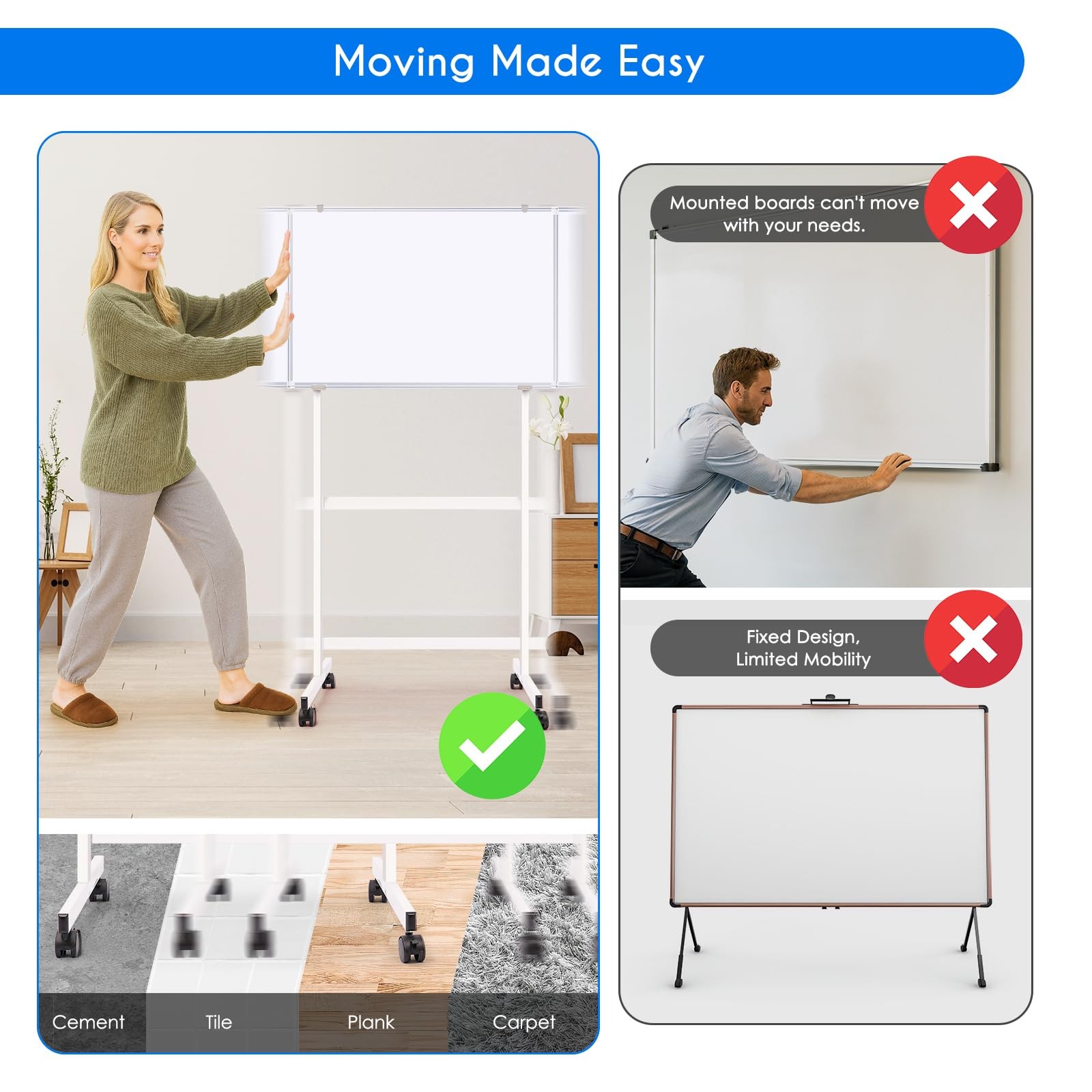 Whiteboard Stand Mobile Height Adjustable Wheels Dry Erase Easel Maxtek Drill