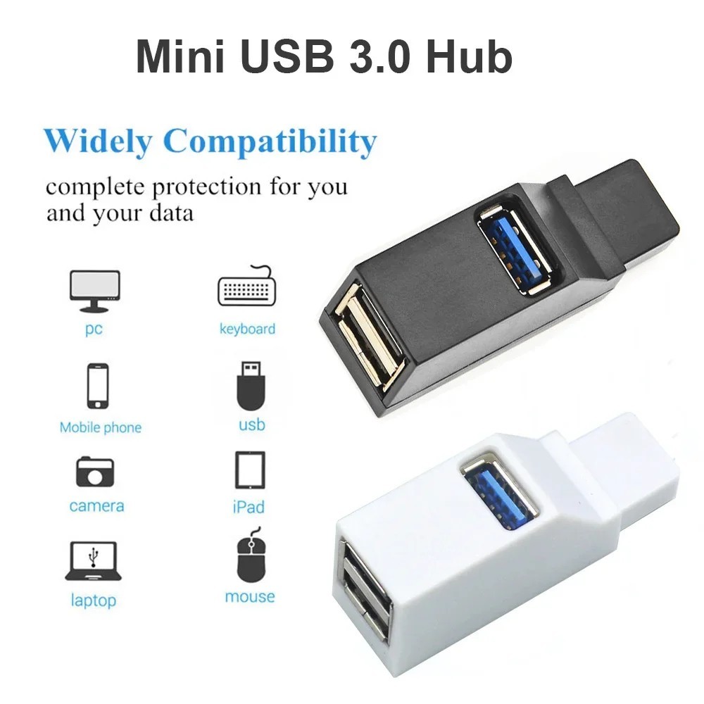 USB 3.0 Hub Adapter 3 Port Splitter Card Reader For PC Laptop High Speed