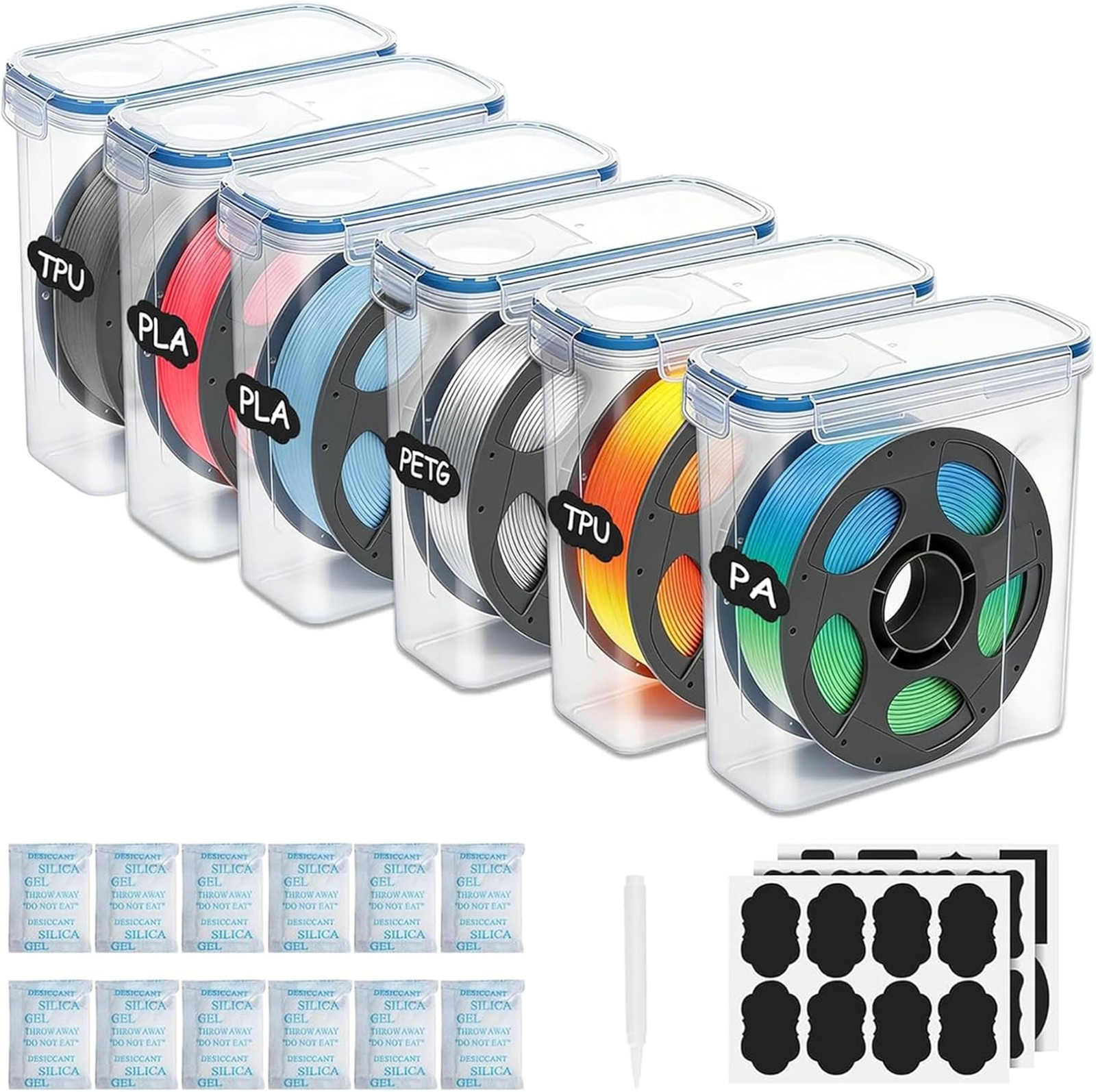 Filament Storage Box 6 Pack for 3D Printing Filaments Airtight Moisture Proof