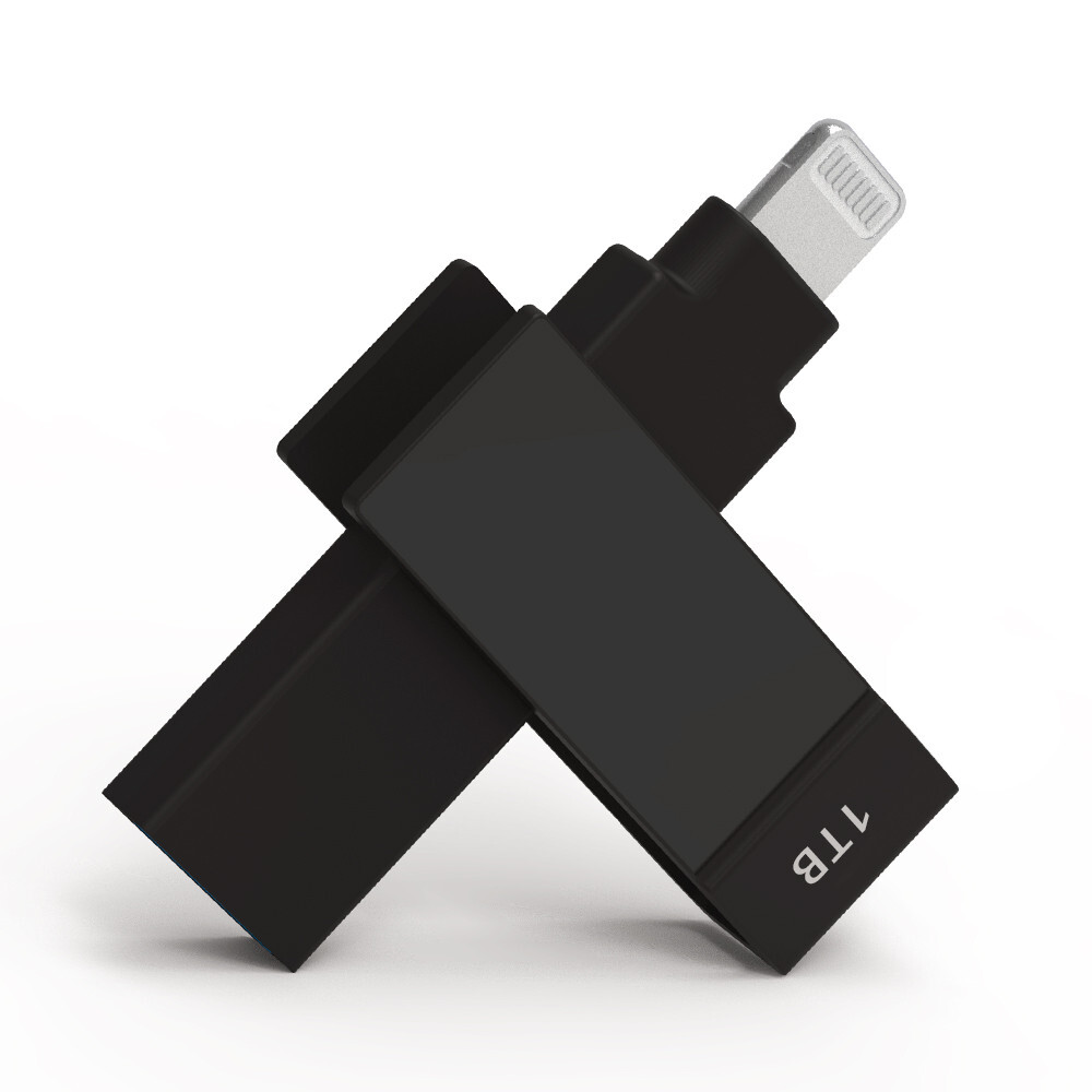 iXflash MFi 1 TB Lightning USB-A Apple iPhone iPad Flash Drive Photo Stick Black