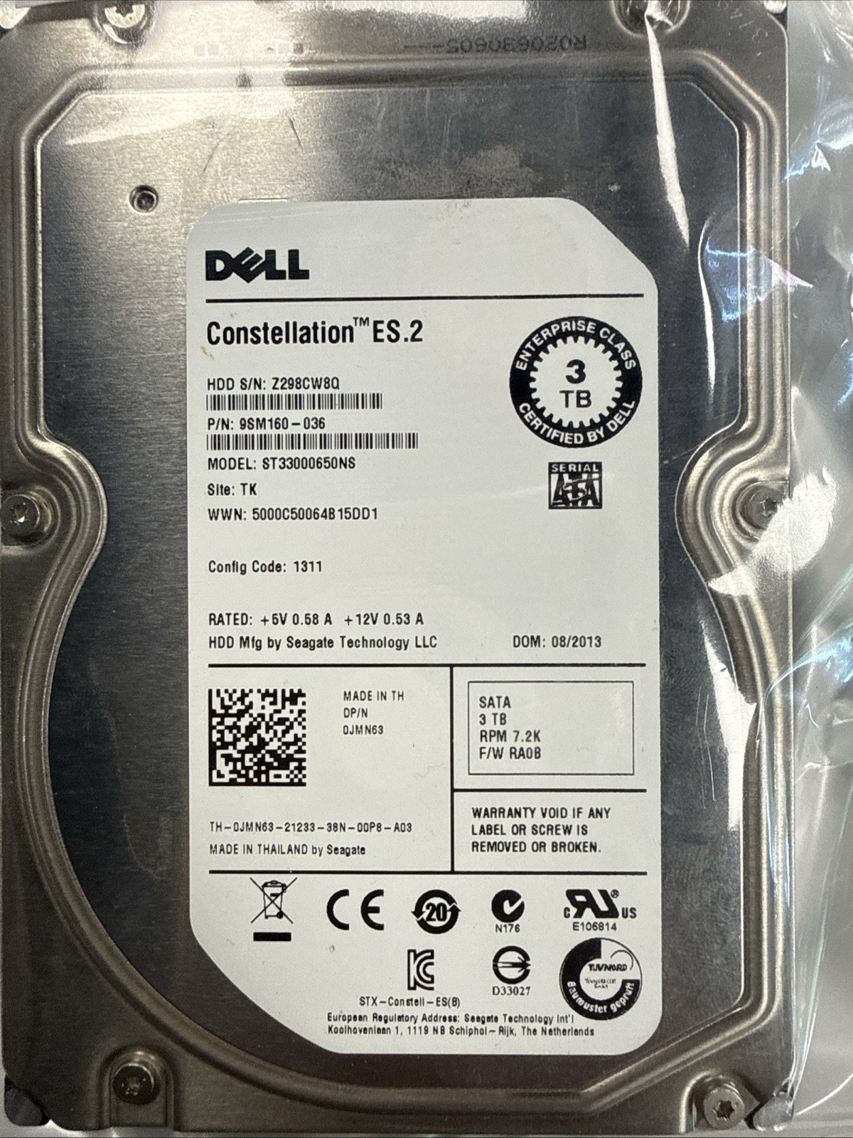Dell Constellation Es.2. 2TB. 7.2K 6G 3.5IN SATA Hard Drive