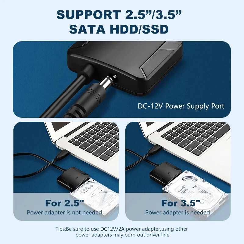 USB 3.0 to SATA External Hard Drive Reader 2.5″ 3.5″ HDD SSD Power adapter