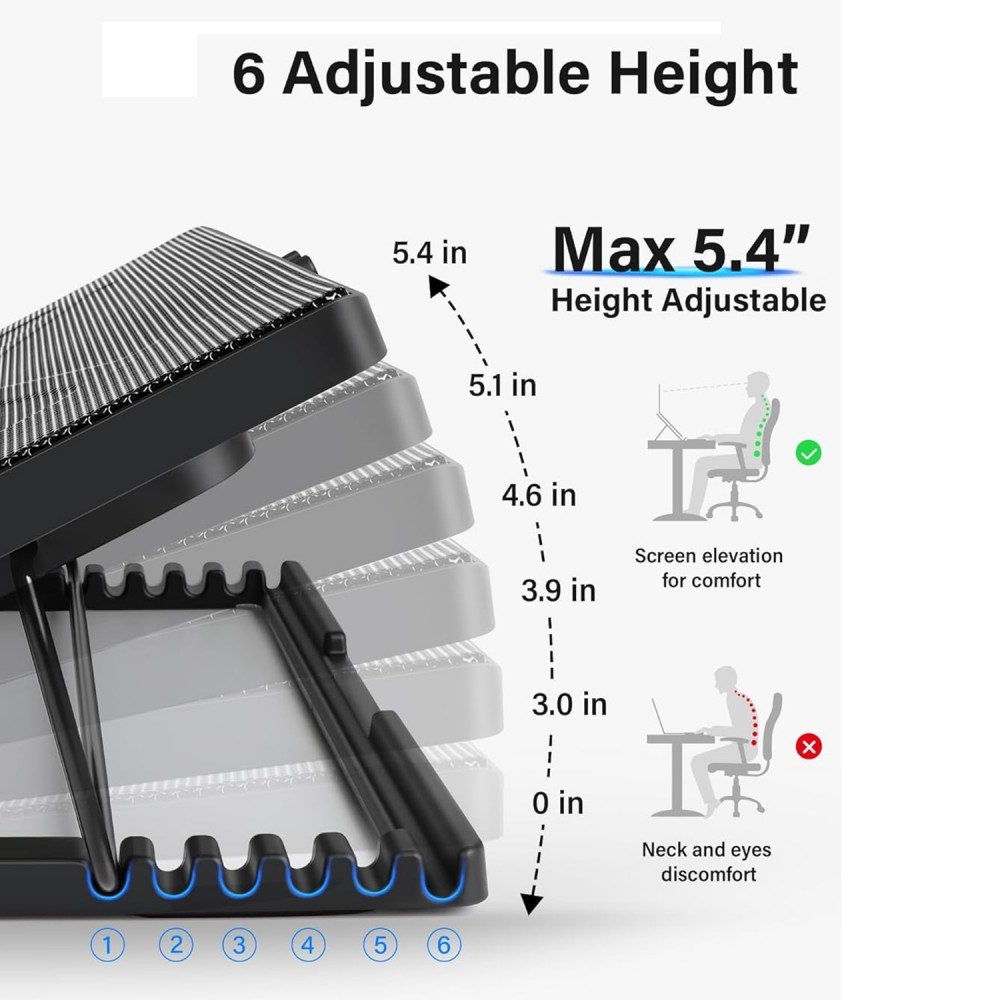 3 Fan Laptop Cooling Pad Slim Stand Notebook PC Quiet Cooler Fan Speed Adjust