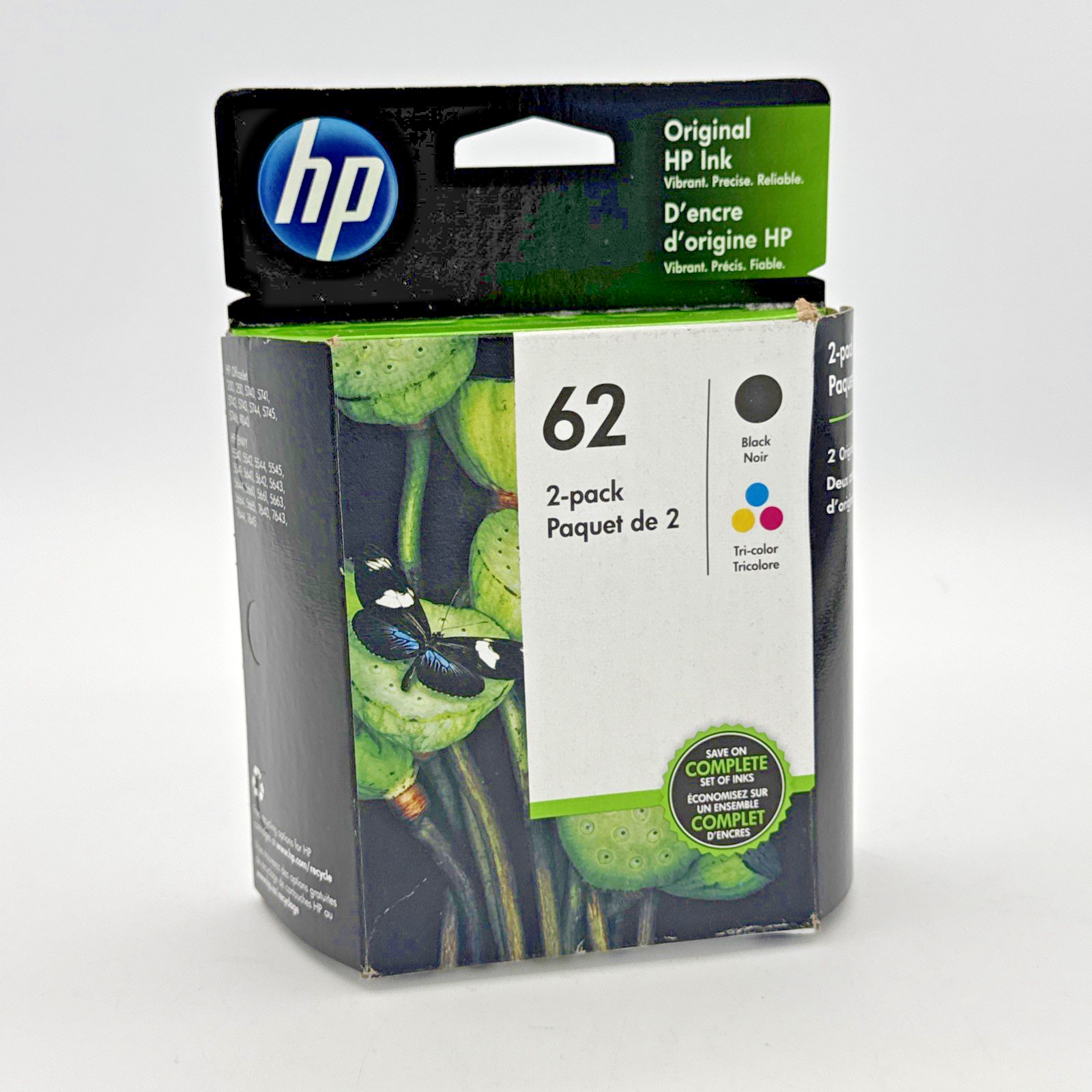 HP 62 Black & Tri Color Ink Cartridges 2 Pack OEM Genuine Sealed Exp Oct 2020