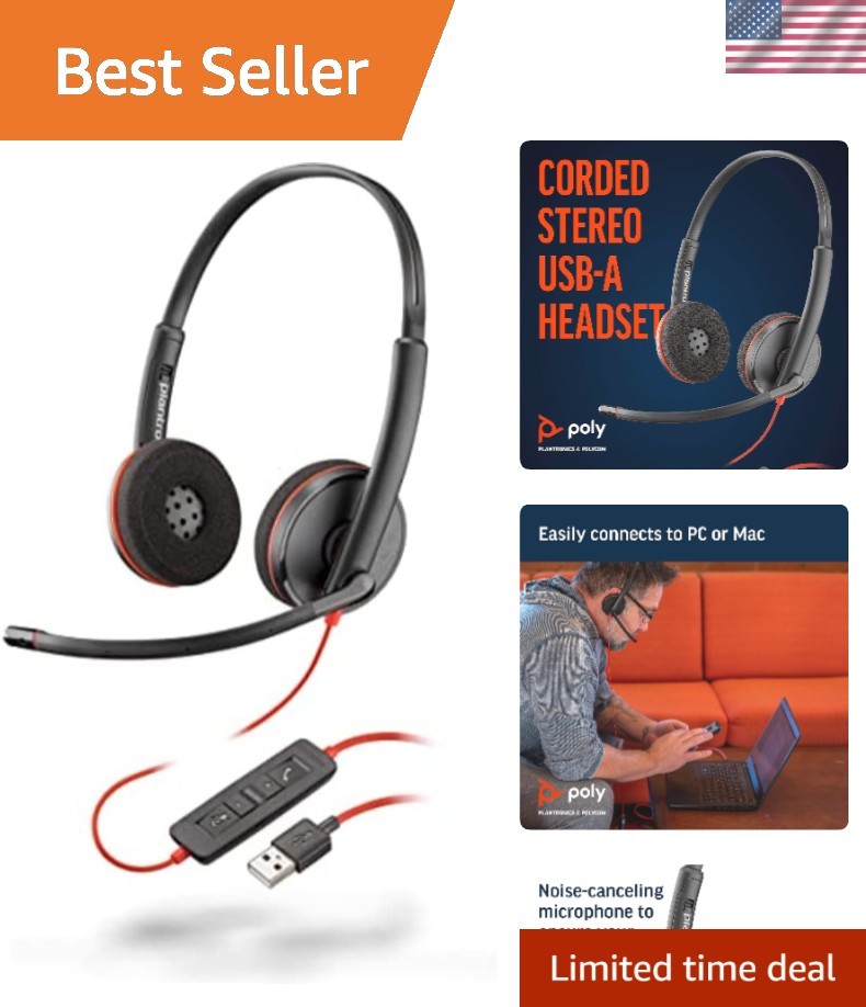 Blackwire C3220 Wired Headset – Active Noise Cancellation for Gaming & Calls