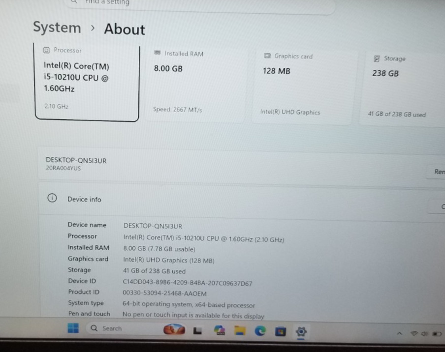 Lenovo ThinkPad E14 LAPTOP 14″ FHD, i5-10210U 1.6GHz, 8GB RAM, 256GB SSD, WIN 11