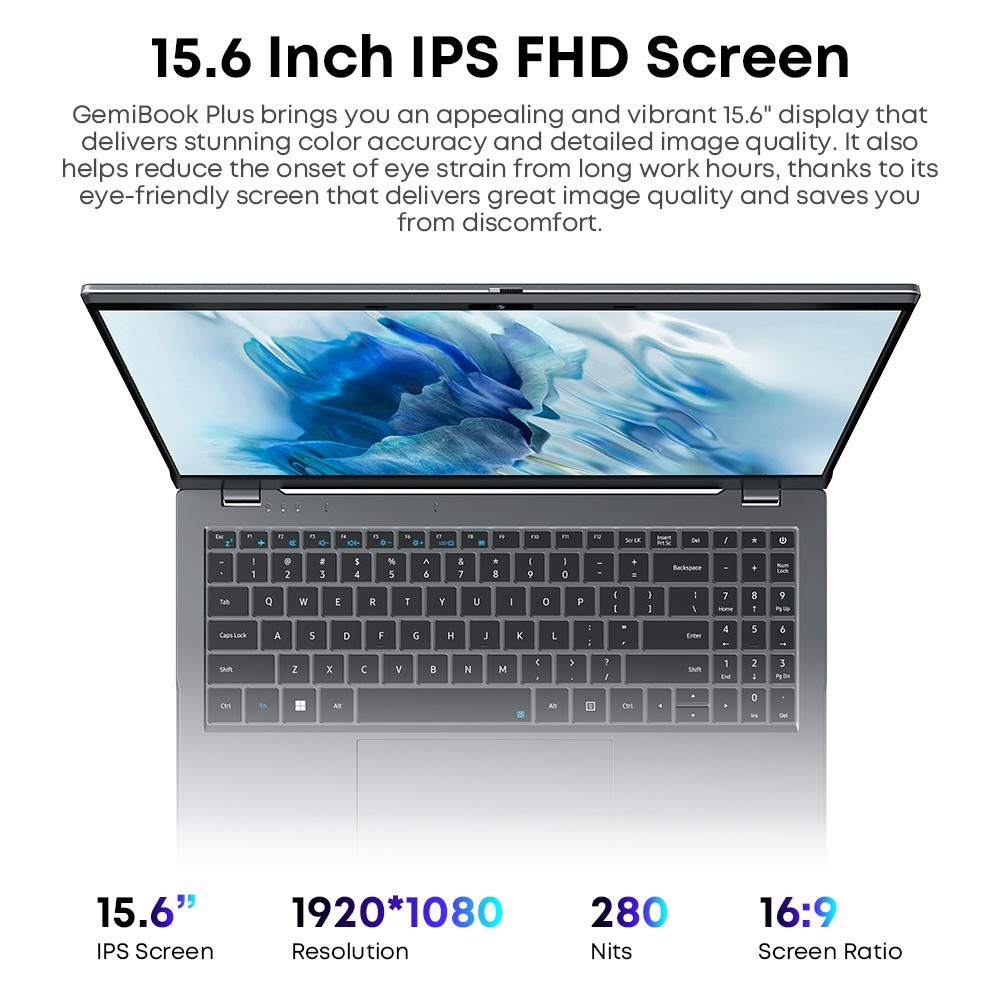 CHUWI GemiBook Plus 15.6″ Windows 11 Laptop, Intel N100, 8/16GB RAM, 256/512 SSD