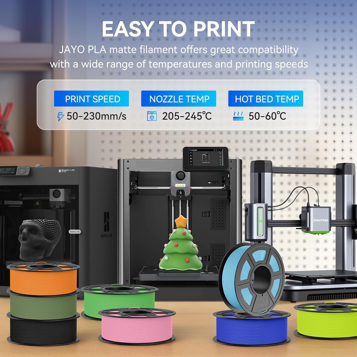 JAYO PLA Matte PETG PLA+ SILK ABS TPU 1.75mm Filament 1.1KG Spool Neatly Wound