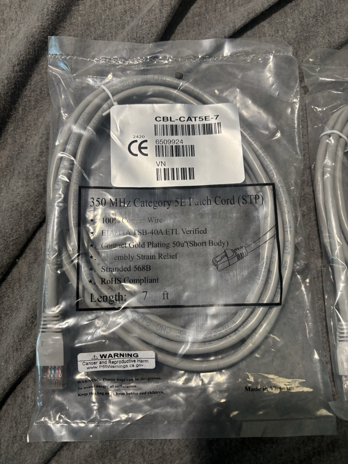 CRESTRON RJ-45 Ethernet Patch Cable Male to Male 7 ft Gray Round CBL-CAT5E-7