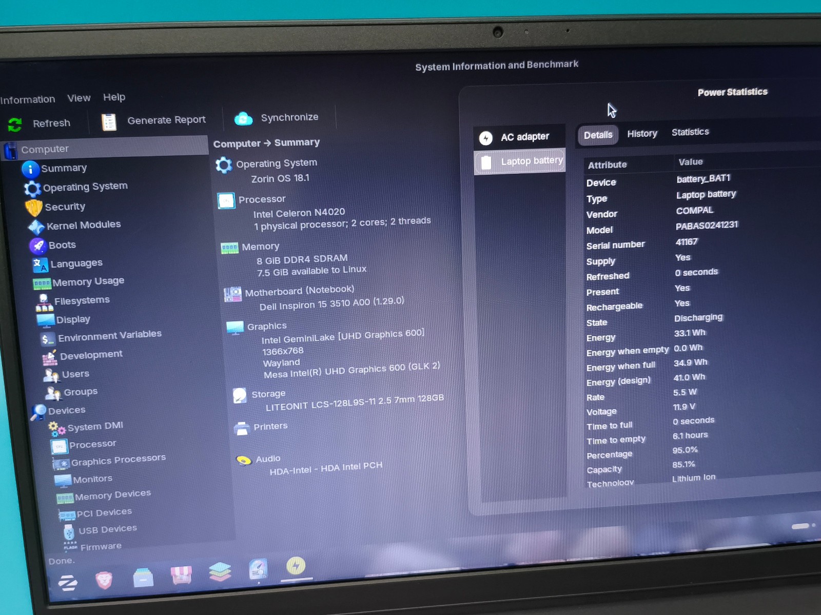 Dell Inspiron 15 3510 15.6″ (Celeron N4020 1.10GHz 8GB/128GB SSD) Zorin OS #15