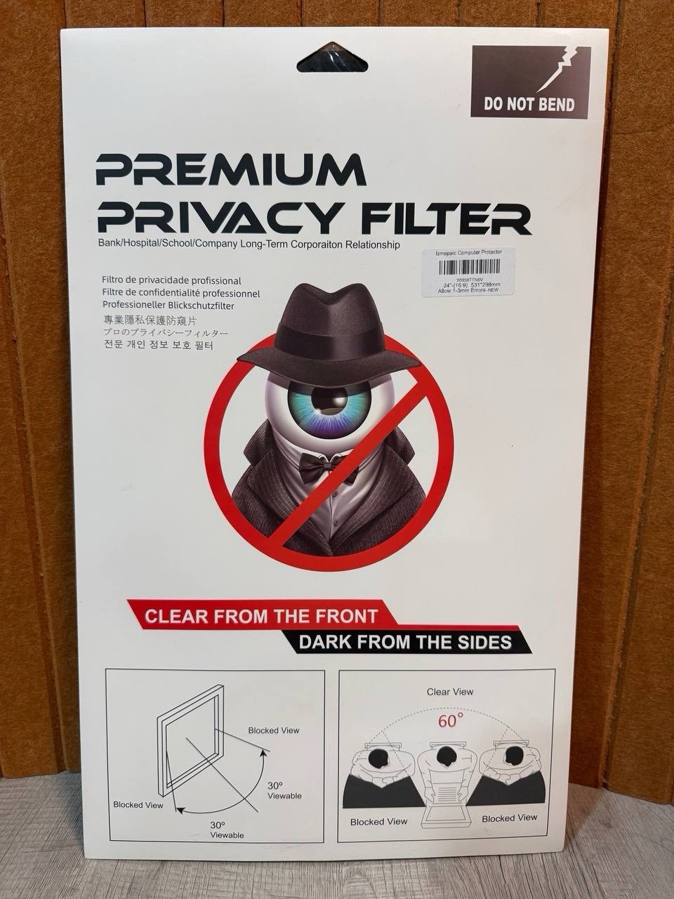 24in Privacy Screen Filter 16:9 Monitor Anti-Spy Anti-Glare 532x299mm