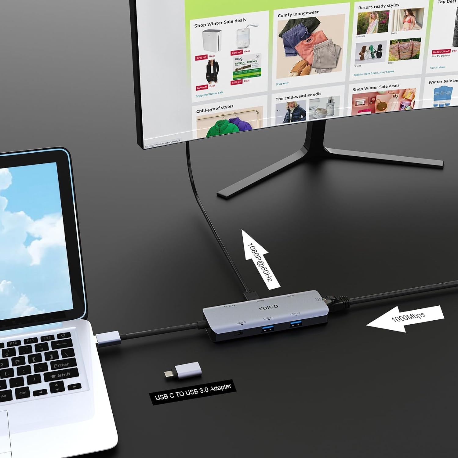 USB 3.0 Docking Station Laptop Hub Type-C USB A to HDMI Ethernet SD/TF Card Read