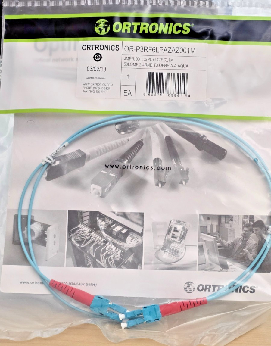 LC LC OM3 Fiber Patch Cable 1M Duplex 50/125 Multimode Aqua Ortronics (New)