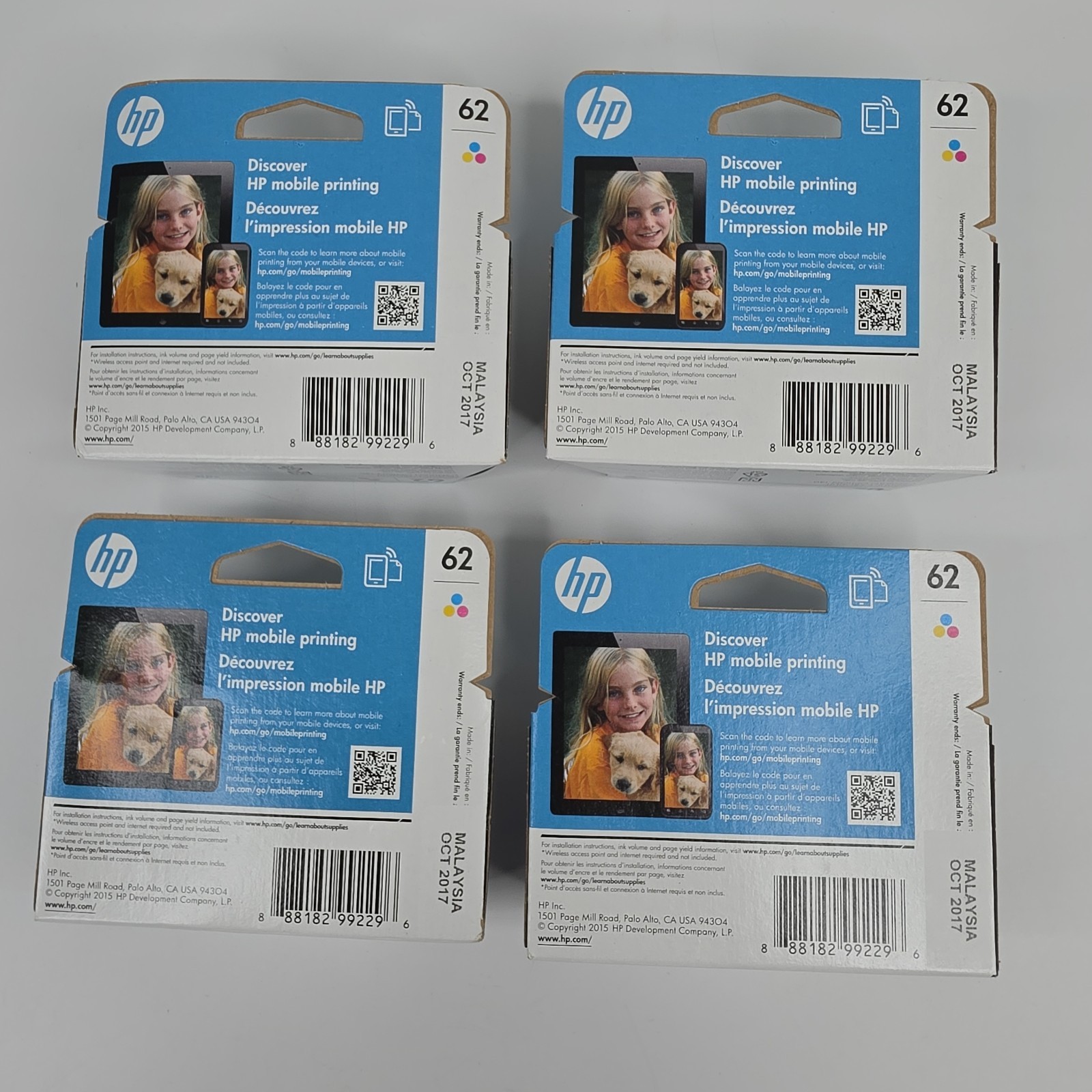 GENUINE HP 62 Black (5) & Tri-Color (4) Ink Cartridges Total Of (9) 2018 NEW
