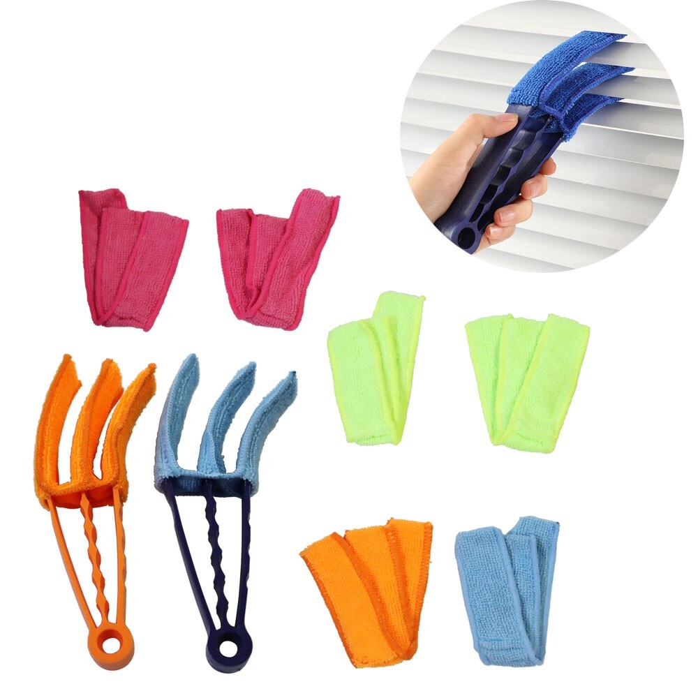 Blind Blade Cleaner Window Duster Brush 2 Clamps 8 Sleeves ABS Handle Microfiber