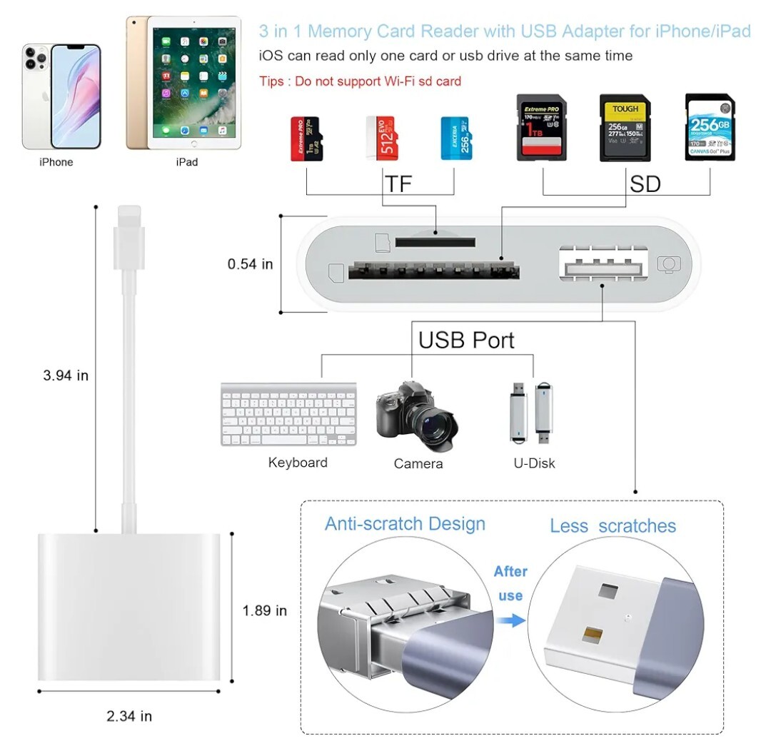 SD Card Reader for iPhone, Memory Card Reader with USB Camera Adapter B5