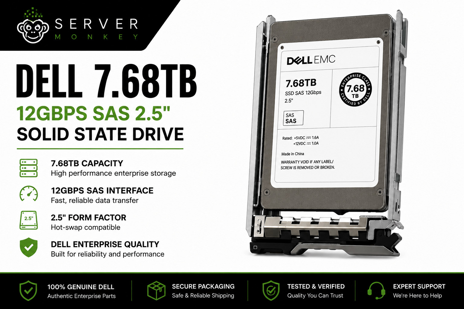 Dell 7.68TB 12Gbps SAS 2.5″ Solid State Drive – 84C40 GT7GT 5XD2F