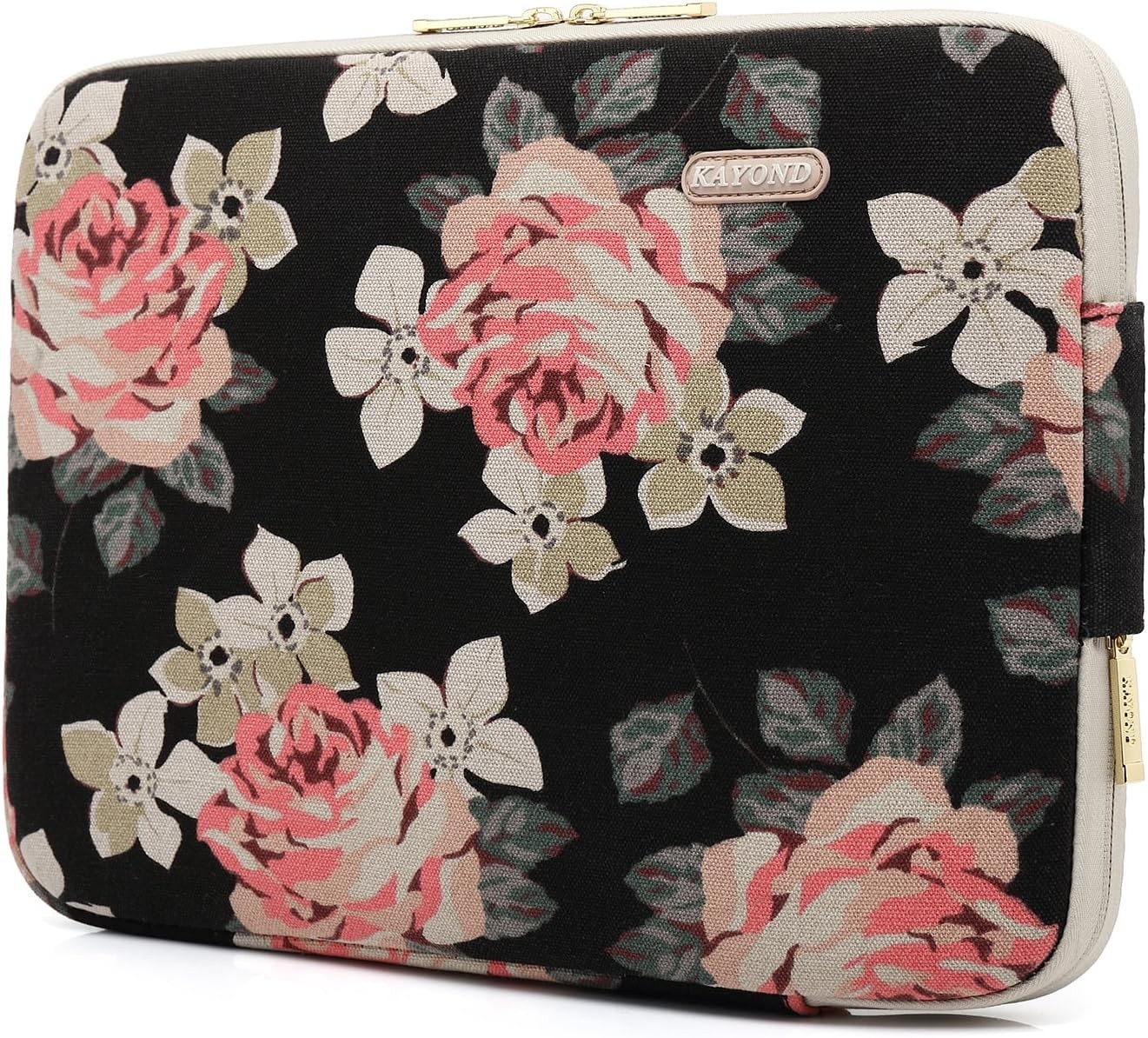 17 Inch Water-Resistant Canvas Laptop Sleeve for Laptops in Black Rose Pattern