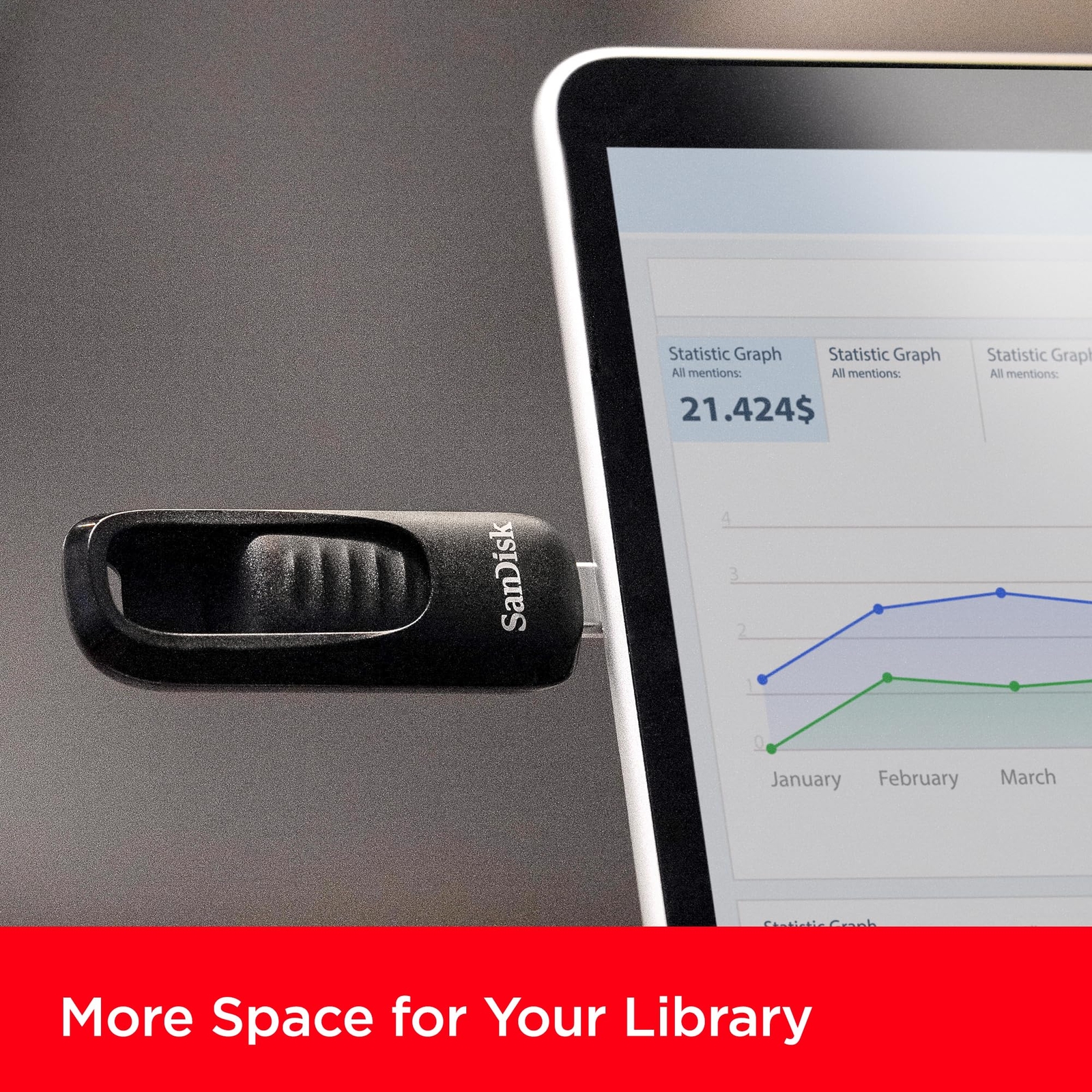 SanDisk Ultra Slider 128GB USB Type C Flash Drive 400MBs Durable Design