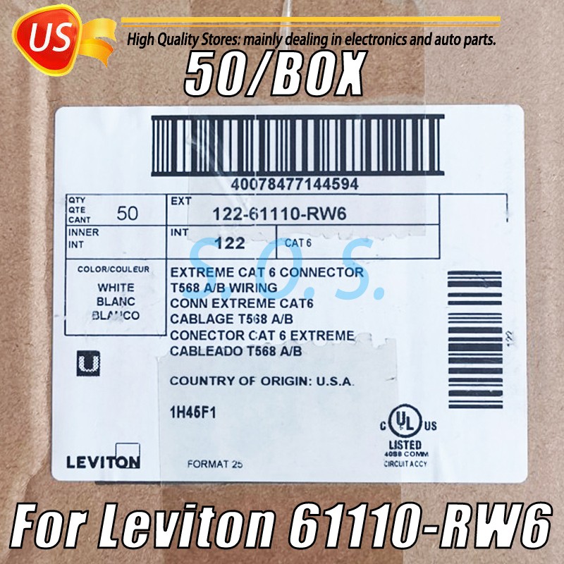 50/Box For Leviton 61110-RW6 61110RW6 Cat 6 Keystone jack Gigabit RJ45 White