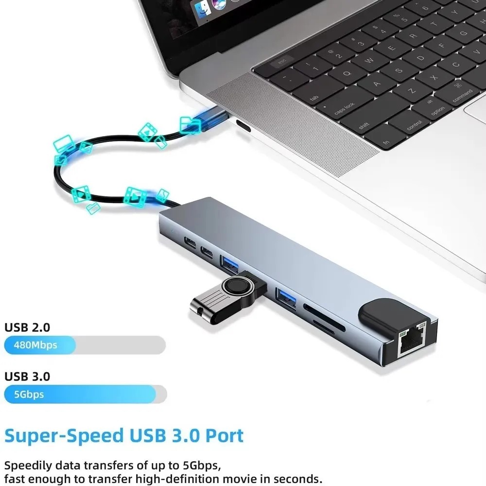 USB C Hub Multiport HDMI 4K Ethernet PD 100W USB 3.0 Adapter