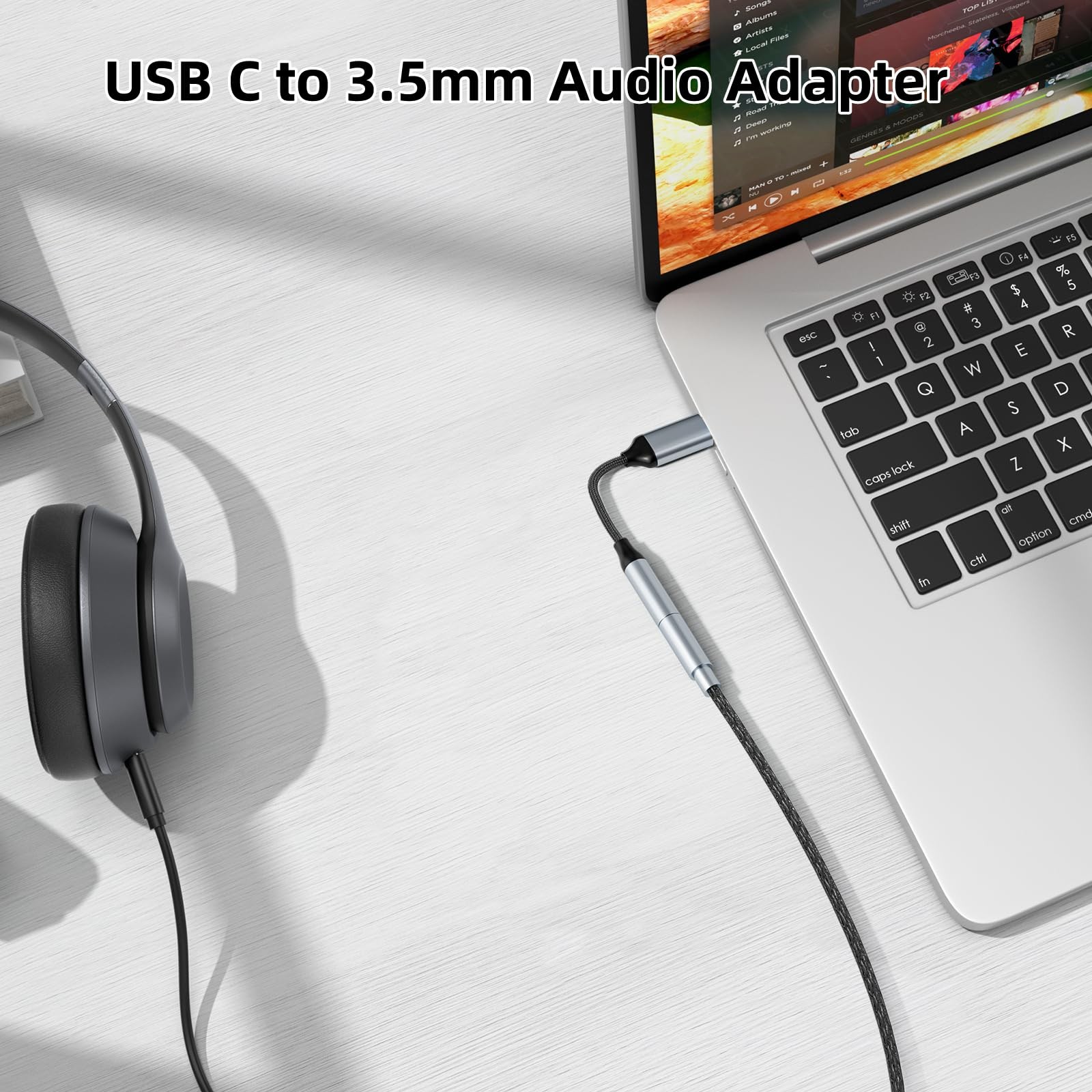 USB C to 3.5mm Headphone Jack Adapter Type C Aux Audio Converter Black Plug Set
