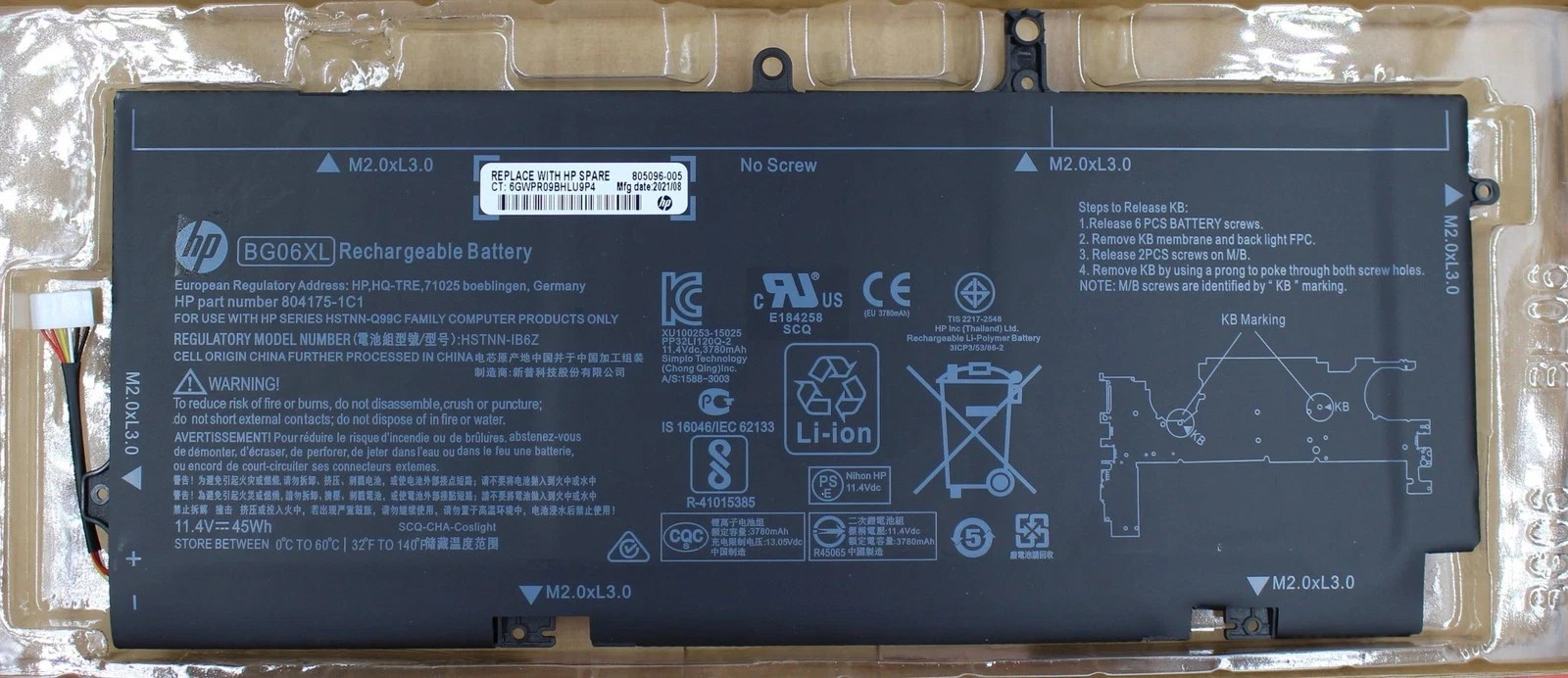 Genuine BG06XL Battery For HP EliteBook Folio 1040 G3 HSTNN-IB6Z 804175-181 45Wh