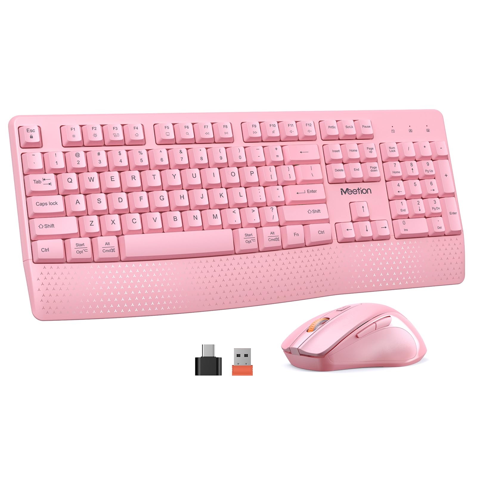 MEETION Wireless 17.44*7.3*1.1in (Keyboard), 4.3*2.8*1.6in (Mouse), Pink