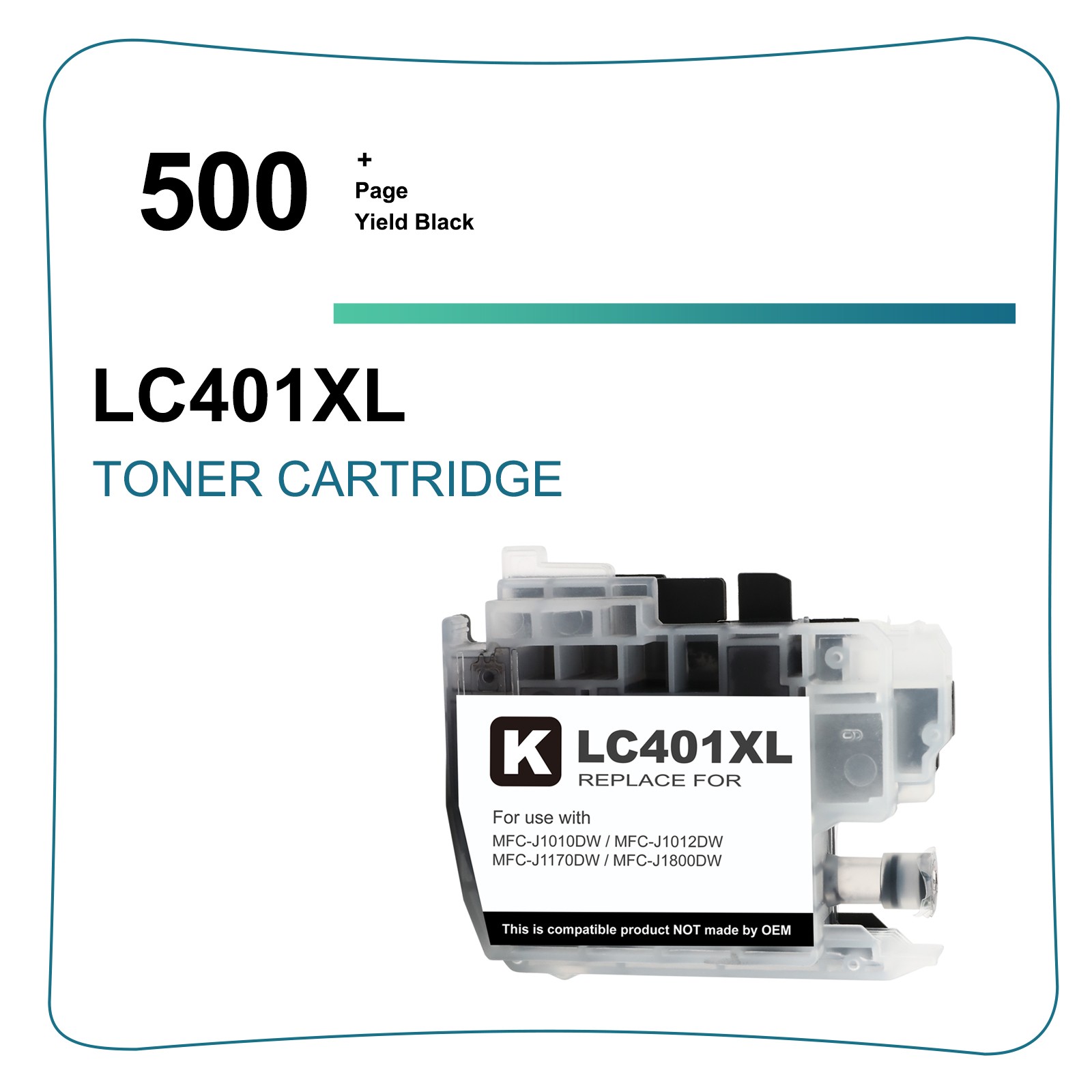 1 Pack Black Ink Cartridge compatible for Brother LC401 MFC-J1012DW MFC-J1170DW