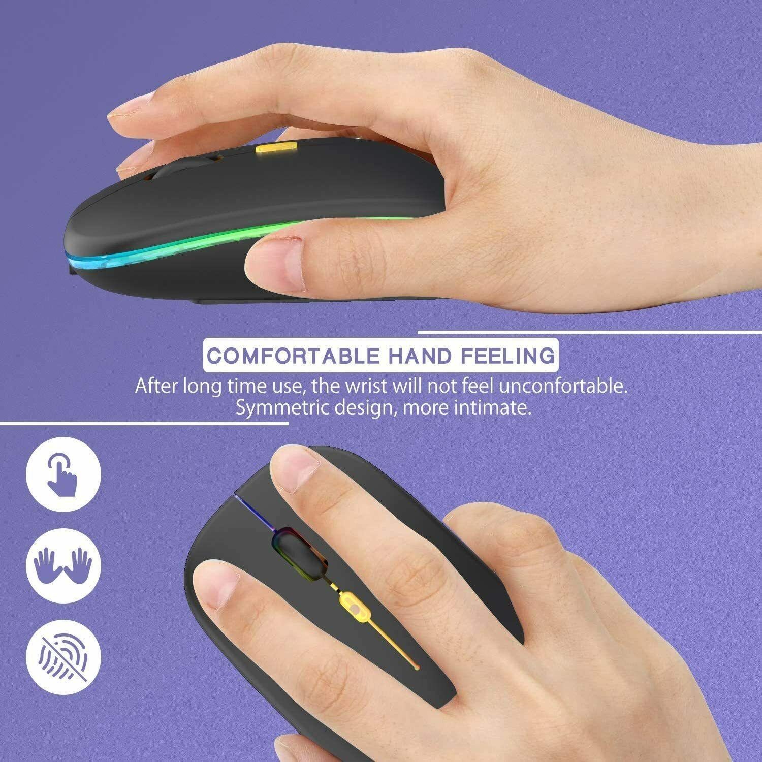 Rechargeable Slim Wireless Bluetooth 5.1 Mouse Dual Mode LED Mice iPad Laptop PC