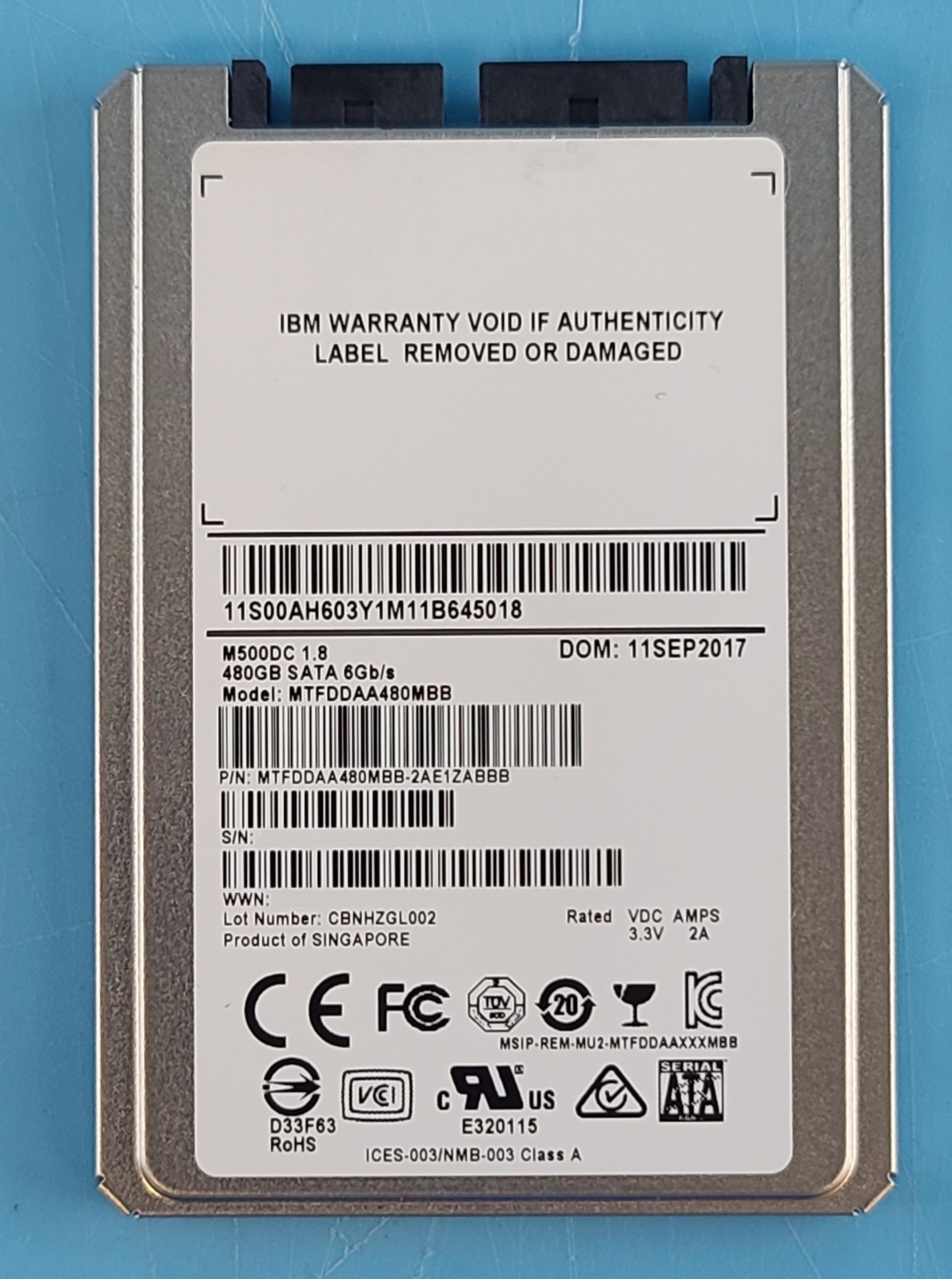 Micron M500DC 1.8 MTFDDAA480MBB 480GB 1.8 SSD Micro-SATA μSATA 6.0 Gbps