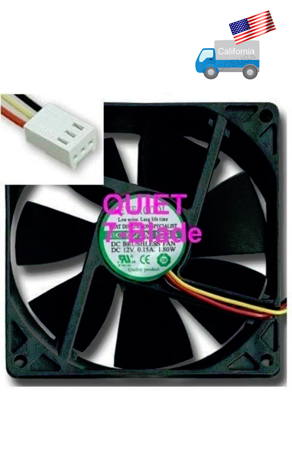 New 92mm 3pin Connector Computer System Cooler Fan w/ Screws PC Case Cooling 12V