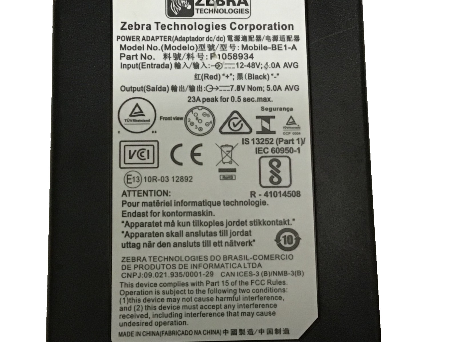 Zebra ZQ520 Direct Thermal Printer, bluetooth, DC adapter and battery eliminator