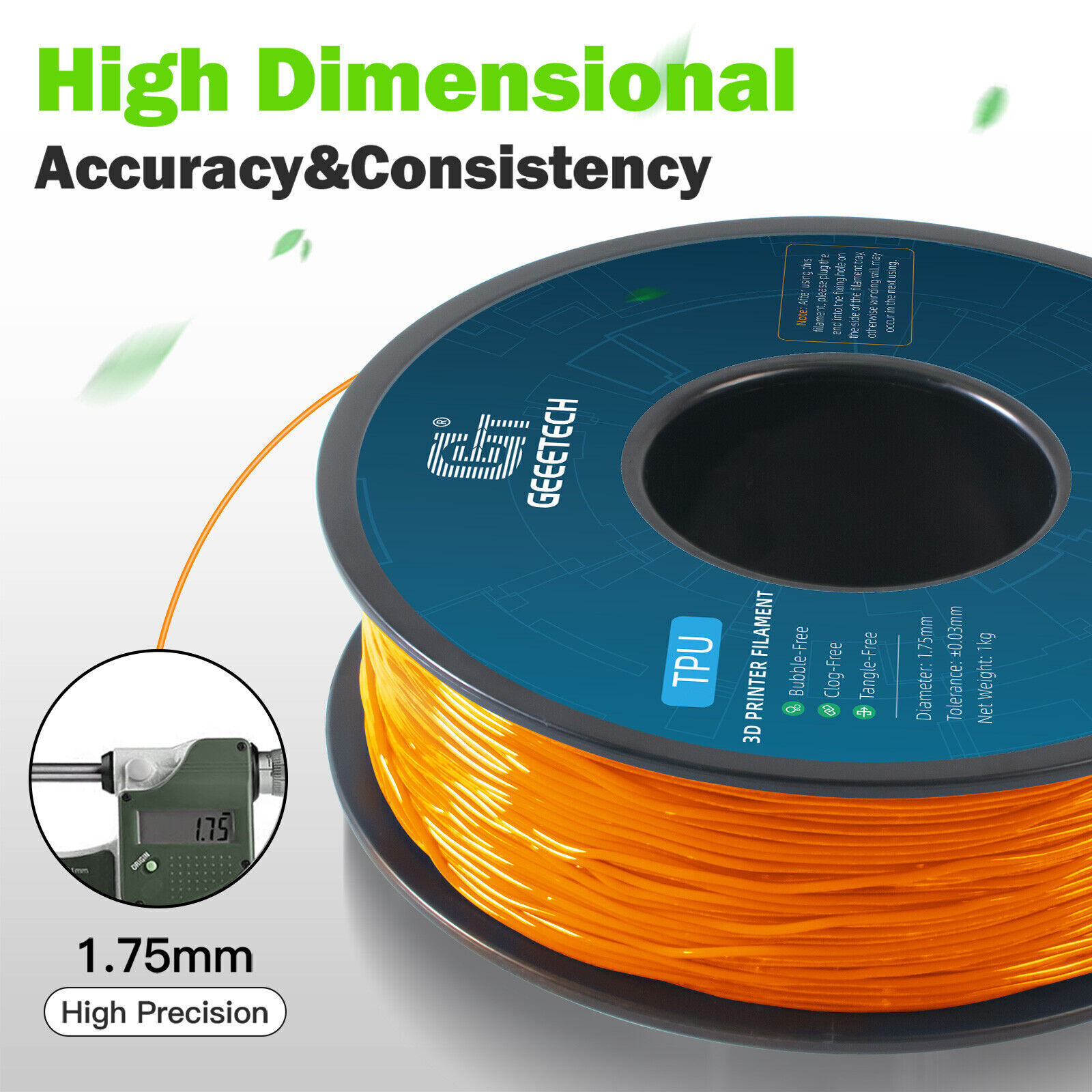 1kg/Roll GEEETECH TPU Filament Solid Color 1.75mm Flexible 3D Printer Filament
