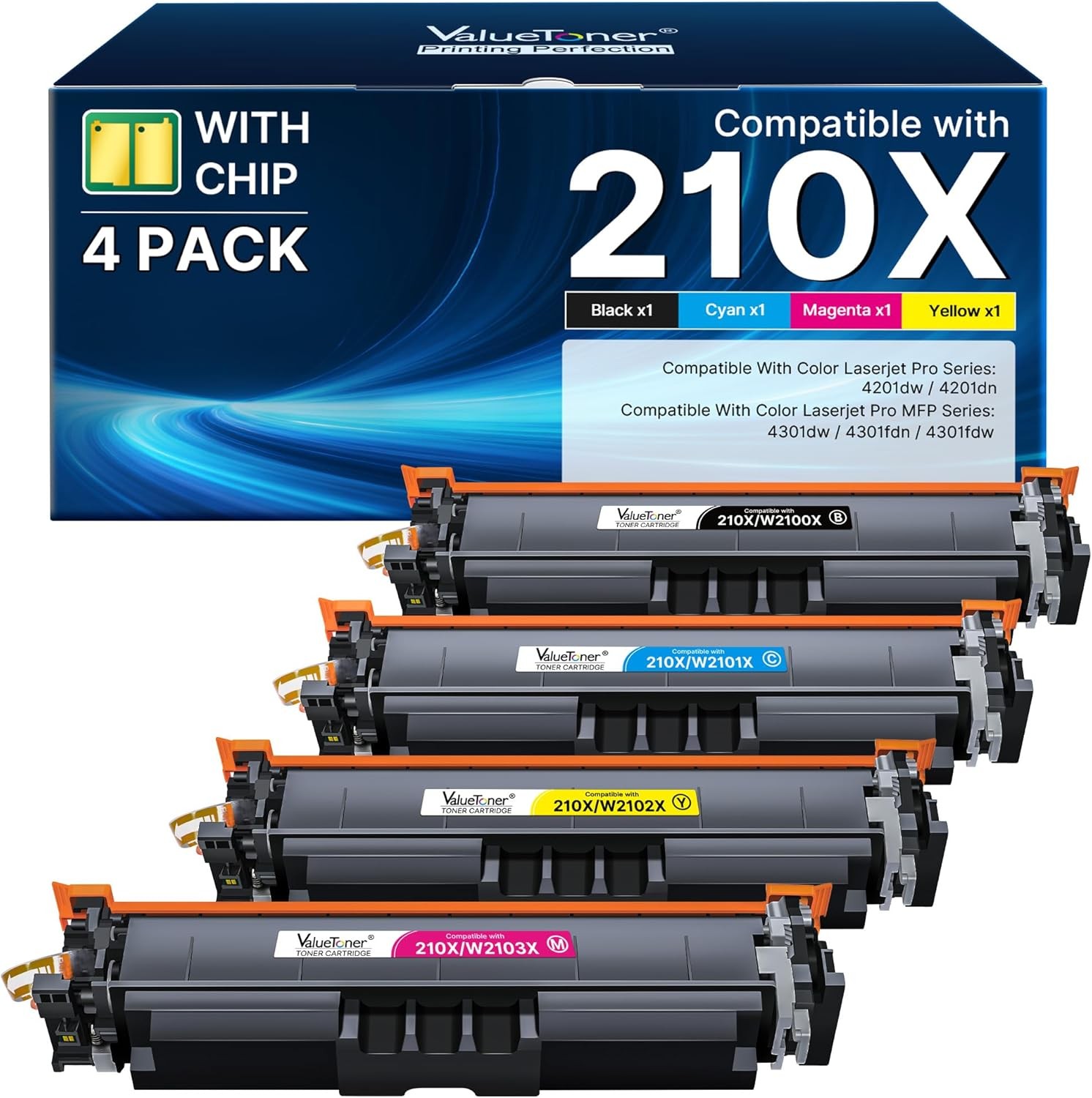 4PK Replace For HP 210X High-Yield Toner for Laserjet Pro 4201dn MFP 4301dw